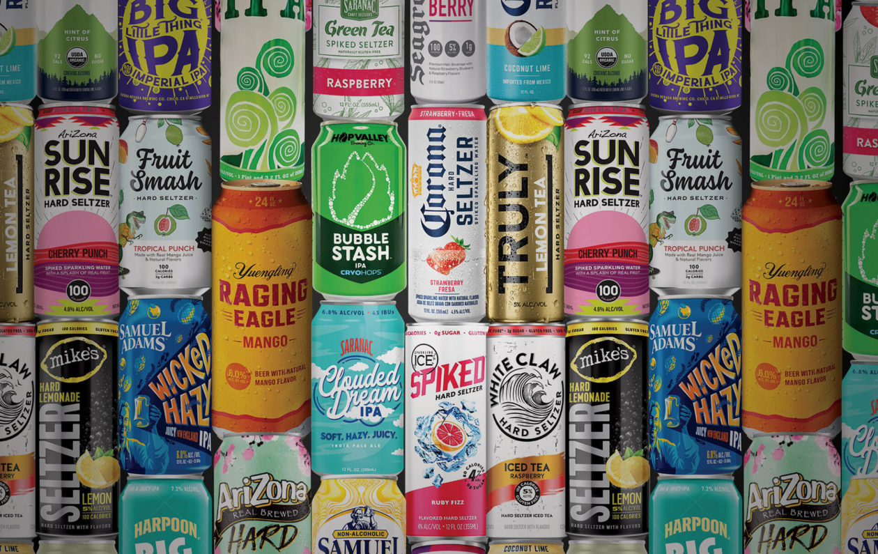 A variety of drink cans