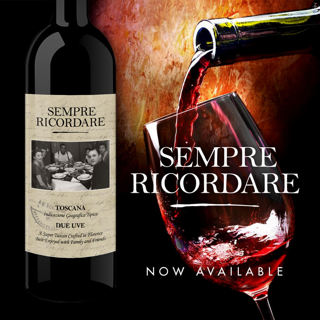 Sempre Ricordare wine bottle and glass